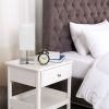 Petite Stick Lamp with USB Charging Port and Fabric Shade, White