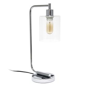 Modern Iron Desk Lamp with USB Port and Glass Shade, Chrome