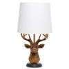 Woodland Rustic Antler Copper Deer Lamp with Tapered White Fabric Shade