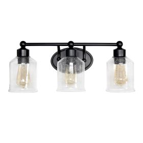 Studio Loft Modern Three Light Metal and Clear Seeded Glass Shade Vanity Uplight Downlight Wall Mounted Fixture with Matching Metal Accents for Home