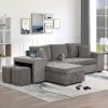 Reversible Sleeper Sofa Sectional with Storage Chaise and 2 Stools, Gray