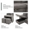 Reversible Sleeper Sofa Sectional with Storage Chaise and 2 Stools, Gray