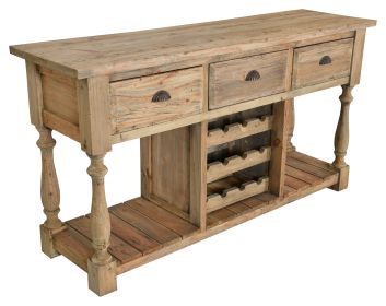 Farmhouse Console with Wine Rack in All Natural Finish