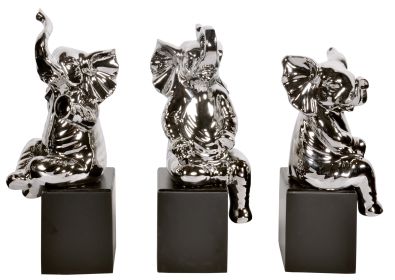 Good Luck Elephants with Mirrored Chrome Finish on Bases Set of 3