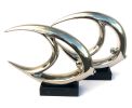 Abstract Designed Mirrored Chrome Fish on Wood Bases Set of 2