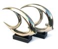 Abstract Designed Mirrored Chrome Fish on Wood Bases Set of 2