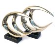 Abstract Designed Mirrored Chrome Fish on Wood Bases Set of 2