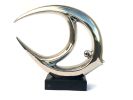 Abstract Designed Mirrored Chrome Fish on Wood Bases Set of 2