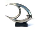 Abstract Designed Mirrored Chrome Fish on Wood Bases Set of 2