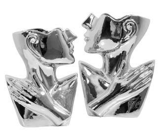 Abstract Torso Vases in Silver Mirrored Finish Set of 2