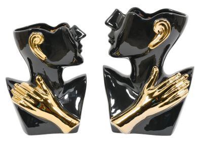 Abstract Torso Vases Black Finish with Gold Accents Set of 2