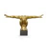 Inspiring Mirrored Gold Crouching Diver Sculpture on Black Base