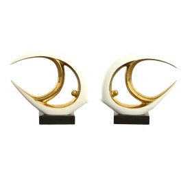 Abstract Mirrored Gold and White Fish On A Black Bases Set Of 2