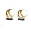 Abstract Mirrored Gold and White Fish On A Black Bases Set Of 2