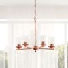 5-Light 20.5" Contemporary Clear Glass and Metal Hanging Ceiling Pendant Chandelier for Kitchen Island Foyer Hallway Living Room Den Dining Room, Rose