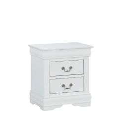 Louis Philip Nightstand Solid Wood Contemporary Style White Finish Two Drawers