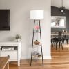 Modern Tripod Tier Shelf Floor Lamp Light Wood, White Shade