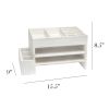 Home Office Tiered Desk Organizer with Storage Cubbies and Letter Tray, White Wash