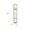 Floor Lamp Etagere Organizer, 2 USB and Linen Shade, Tan