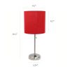 Brushed Steel Stick Lamp with Charging Outlet and Fabric Shade 2 Pack Set, Red