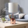 Hammered Metal Organizer Table Lamp with USB charging port and Fabric Shade, Rose Gold