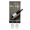 Lucca Wall Mounted Wooden “Life Happens Wine Helps” Wine Bottle Shelf with Glass Holder, Rustic Gray