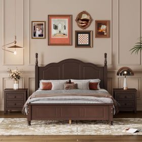 Retro Wood Platform 3-Pieces Bedroom Sets Full Size Dark Walnut