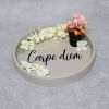 Decorative 13.75" Round Wood Serving Tray w/ Handles, "Carpe Diem"