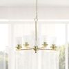 5-Light 20.5" Contemporary Clear Glass and Metal Hanging Ceiling Pendant Chandelier for Kitchen Island Foyer Hallway Living Room Den Dining Room, Gold