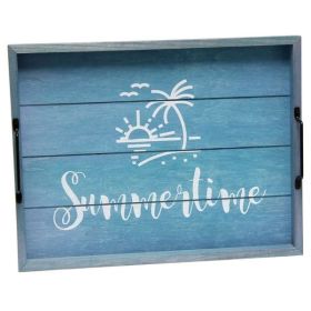 Decorative Wood Serving Tray w/ Handles, 15.50" x 12", "Summertime"