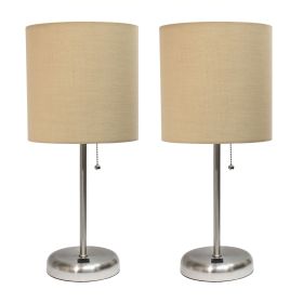 Stick Lamp with USB charging port and Fabric Shade 2 Pack Set, Tan