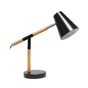 Black Matte and Wooden Pivot Desk Lamp