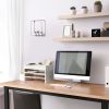 Home Office Tiered Desk Organizer with Storage Cubbies and Letter Tray, White Wash