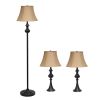 Traditionally Crafted 3 Pack Table (2) and Floor (1) Lamp Set, Restoration Bronze