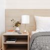 Oslo 19.5" Contemporary Bedside Power Outlet Base Standard Metal Table Desk Lamp in Rose Gold with White Drum Fabric Shade for Home Décor, Bedroom, En