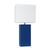 Modern Leather Table Lamp with White Fabric Shade, Blue