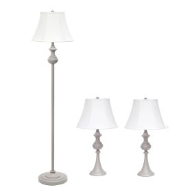 Traditionally Crafted 3 Pack Table (2) and Floor  (1) Lamp Set, Gray