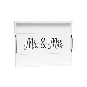 Decorative Wood Serving Tray w/ Handles, 15.50" x 12", "Mr. & Mrs."