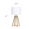 Interlocked Triangular Natural Wood Table Lamp with White Fabric Shade