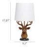 Woodland Rustic Antler Copper Deer Lamp with Tapered White Fabric Shade