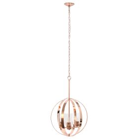 3-Light 18" Adjustable Industrial Globe Hanging Metal and Clear Glass Ceiling Pendant for Kitchen Foyer Hallway Bedroom Living Room Dining Room, Rose