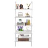 5-Shelf Wood Ladder Bookcase with Metal Frame and Wood Shelves, White