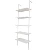 5-Shelf Wood Ladder Bookcase with Metal Frame and Wood Shelves, White