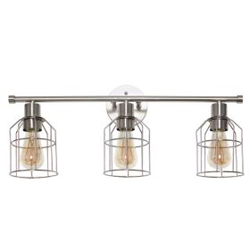 3 Light Industrial Wired Vanity Light, Brushed Nickel