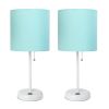 White Stick Lamp with USB charging port and Fabric Shade 2 Pack Set, Aqua