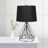 Geometric Black Matte Wired Table Lamp with Fabric Shade