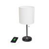 Oslo 19.5" Contemporary Bedside USB Port Feature Standard Metal Table Desk Lamp in White with White Drum Fabric Shade for Home Décor, Bedroom, End Tab