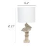 Shoreside Coastal Sitting Pelican Beige Wash Polyresin Desk Lamp with White Fabric Drum Shade