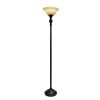 Classic 1 Light Torchiere Floor Lamp with Marbleized Glass Shade, Restoration Bronze