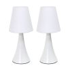 Valencia Colors 2 Pack Mini Touch Tabletop Lamp Set with Fabric Shades, White